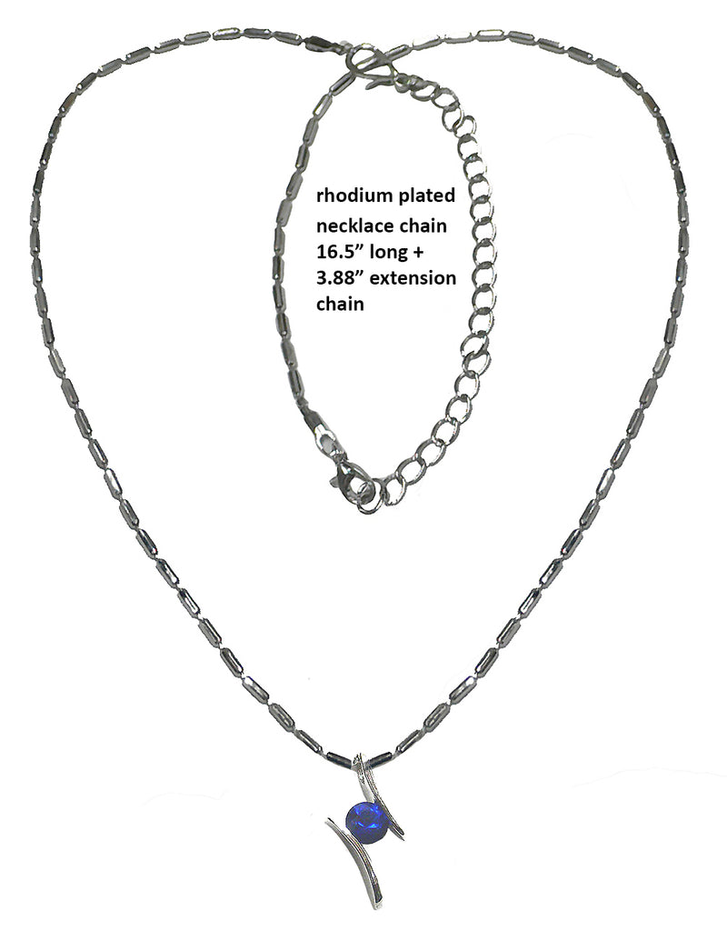 Necklace Chain and Pendant - Rhodium Plated Chain Sapphire Solitaire Pendant AC85800sap