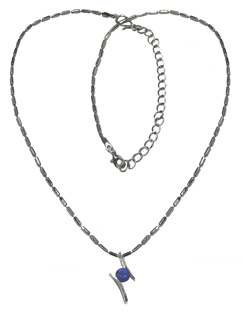 Necklace Chain and Pendant - Rhodium Plated Chain Sapphire Solitaire Pendant AC85800sap