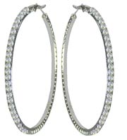 Crystal Hoop Earrings Slender Single Row Crystals White Bridal Hoop AD89010-68620