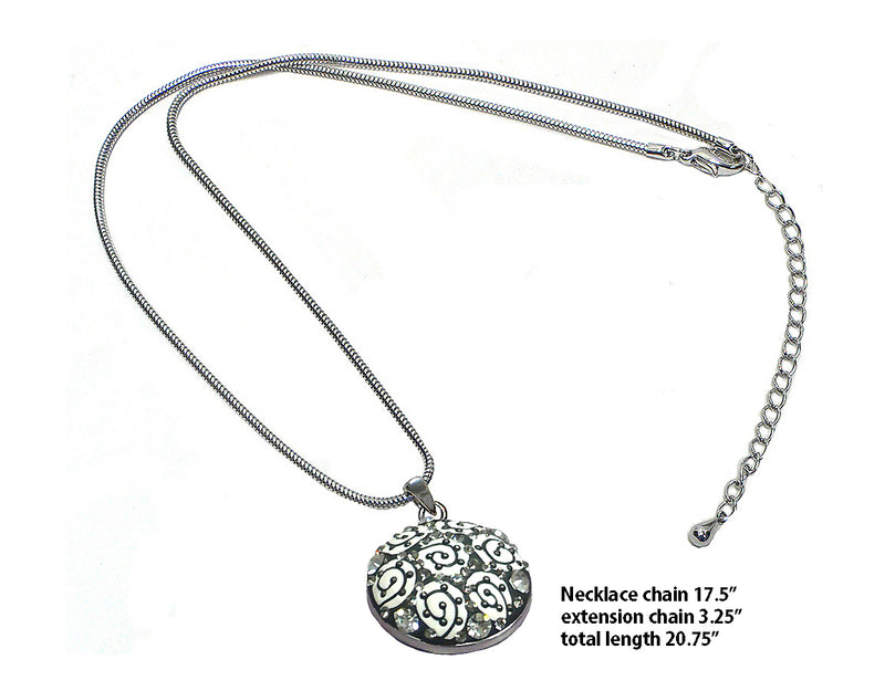 NAR010-4 Bella Necklace Chain with Medallion Pendant Beveled Top in Gray and White