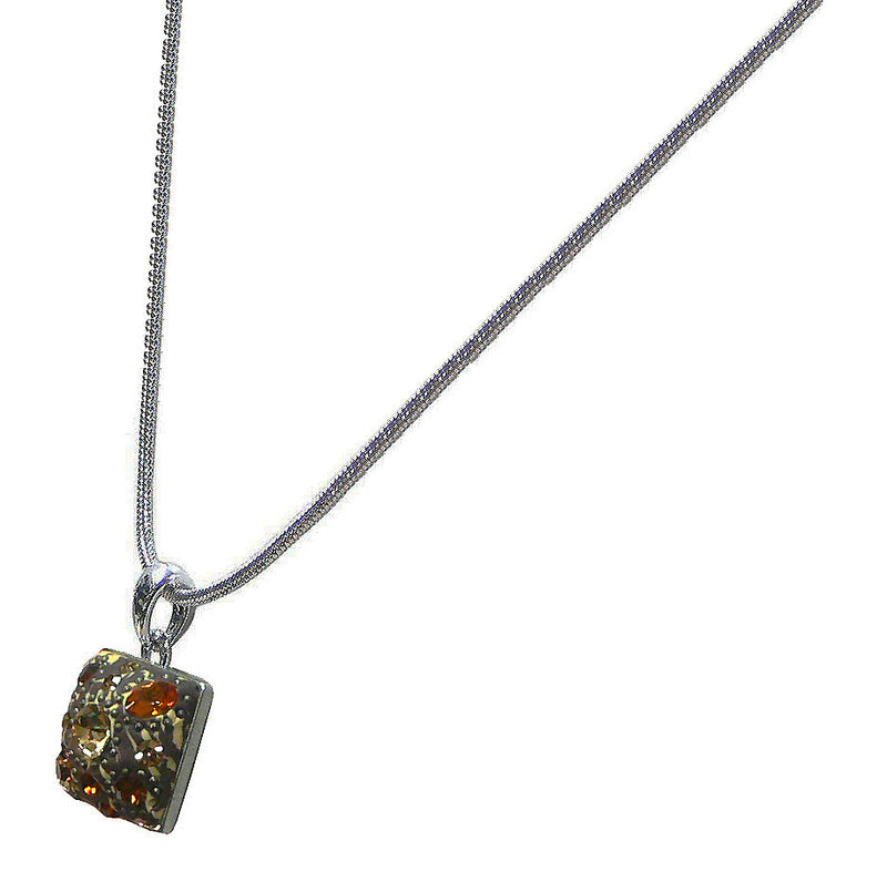 Necklace Chain & Pendant - Rhodium Plated Chain Square Pendant