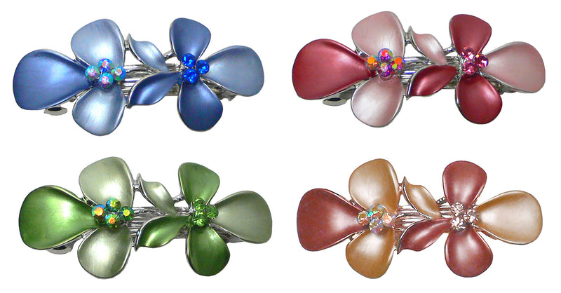 Set of 4 Small Flower Barrettes High Quality Hand Painted Hairclips NF86300-GL8-4