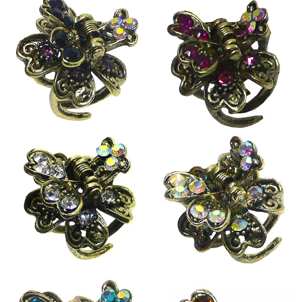 Mini Metal Jaw Claw Clips Sparkly Crystals Tiny Hair Claws Antique Gol