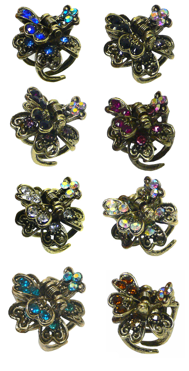 Mini Metal Jaw Claw Clips Sparkly Crystals Tiny Hair Claws Antique Gold Trim LPW864175-6