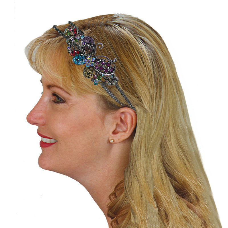 Set of 9 Crystal Butterfly Headbands Double Metal Wire Hairbands U86121-0124-9