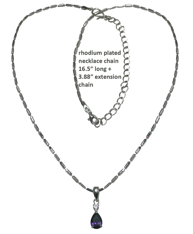 Necklace Chain and Pendant - Rhodium Plated Chain TearDrop Pendant in Amethyst AC85800ame