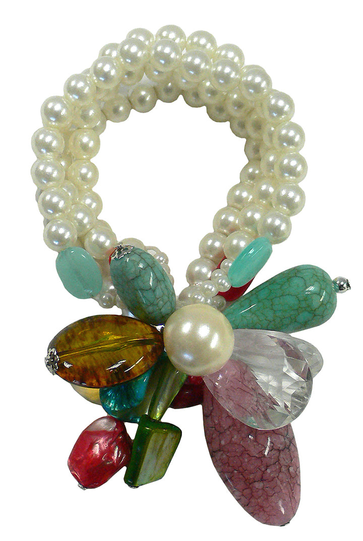 Bracelet11076 Bella Fashion Elastic Bracelet Colorful Beads and Stones OD83800-11076