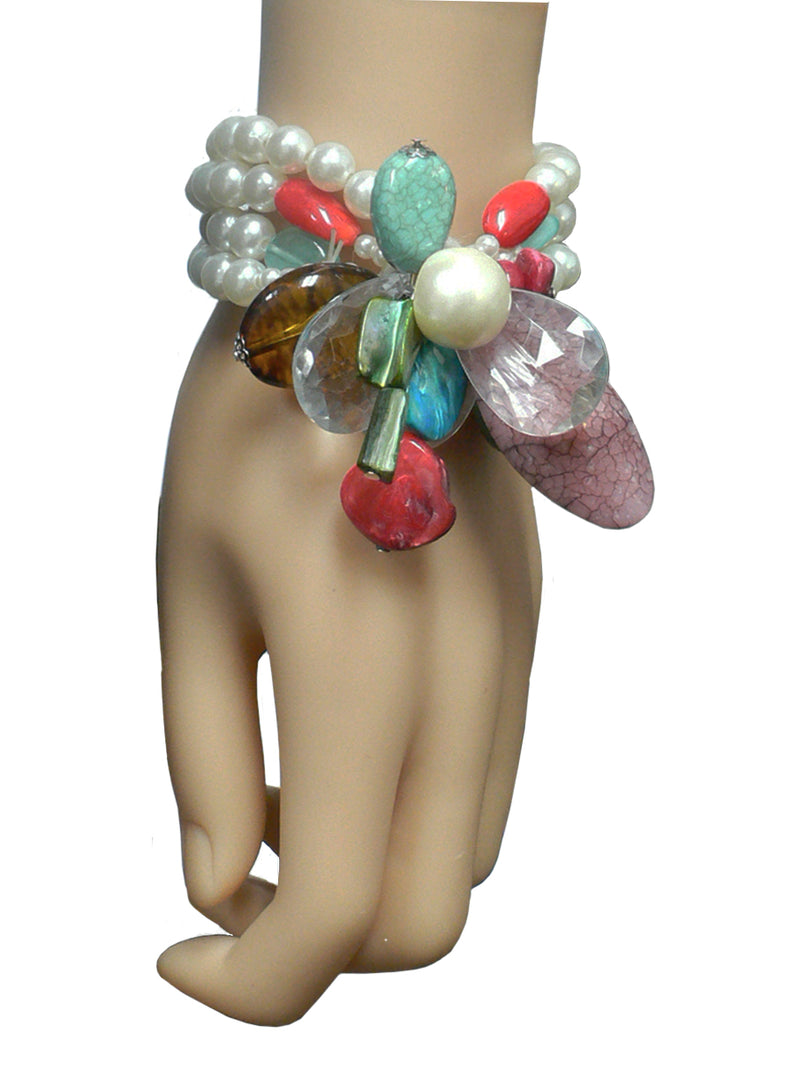 Bracelet11076 Bella Fashion Elastic Bracelet Colorful Beads and Stones OD83800-11076