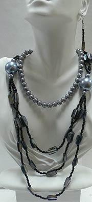 N8703 Necklace/Earrings Set Dark Gray & Black OD850122-8703dk