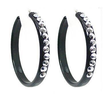 Light Weight Plastic Hoop Earrings Black Trim OD89150-13488