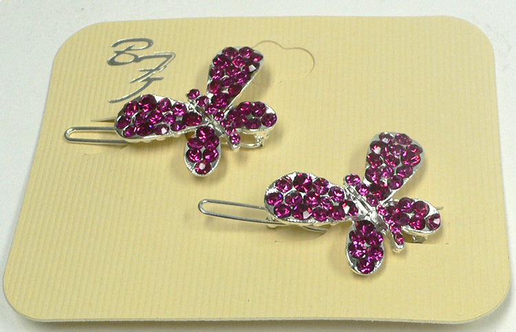 Bella Pair of Butterfly Snap Clip Barrettes Crystal Little Girls Hair Clips U86175-1747-pr