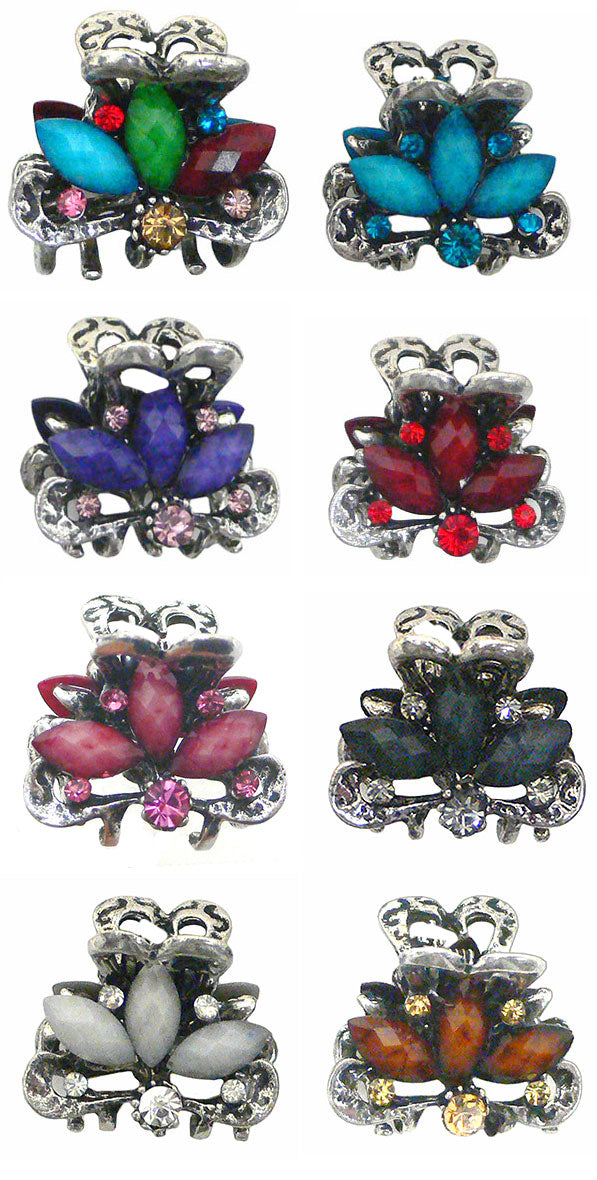 Set of 8 Mini Jaw Clips Colorful Beads and Bling Crystals U864175-0580-8