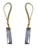 Dangle Earrings Zircon Natural Gem Stone Crystals on Pale Gold Tone Wire Hook - YX89010-1