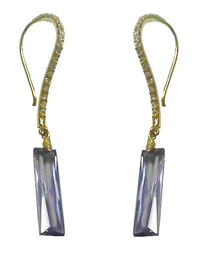 Dangle Earrings Zircon Natural Gem Stone Crystals on Pale Gold Tone Wire Hook - YX89010-1