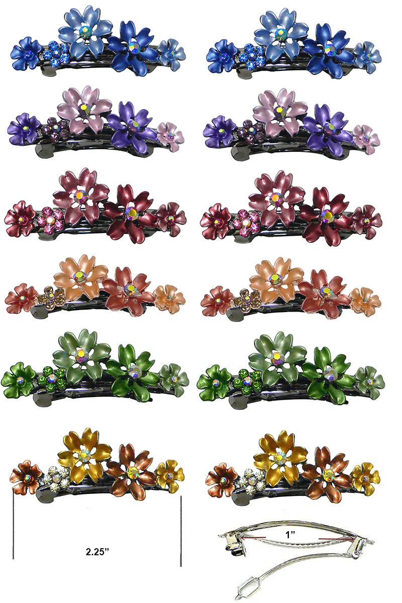 Bmid400-12 Bella Dozen Pack Small Flower Barrettes 2 ea of 6 Lovely Colors YY86400-12-D
