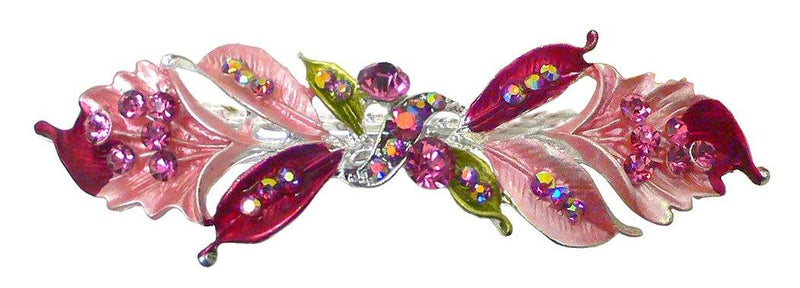 Bella Medium Barrette Flower and Leaves Hair Clip Sparkly Crystals YY86800-3 - Bella Fashion Jewelry Inc