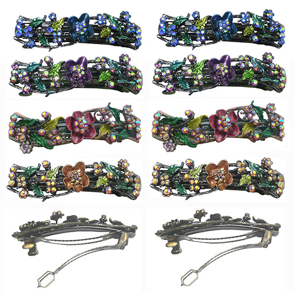 Bella Set of 8 - 8 Count - Crystal Flower Barrettes French Clasp YY86900-2-8