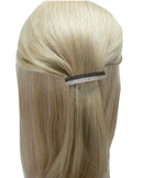 Mid Size Black and White Vintage Bar Barrette in Gold Tone Trim NM86010-2