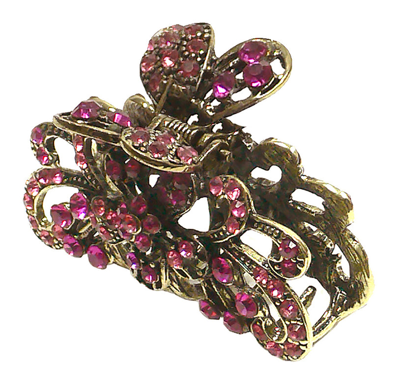 Metal Jaw Clip, decked with Sparkly Crystals Design of Ribbon and Flower RW86490-4876