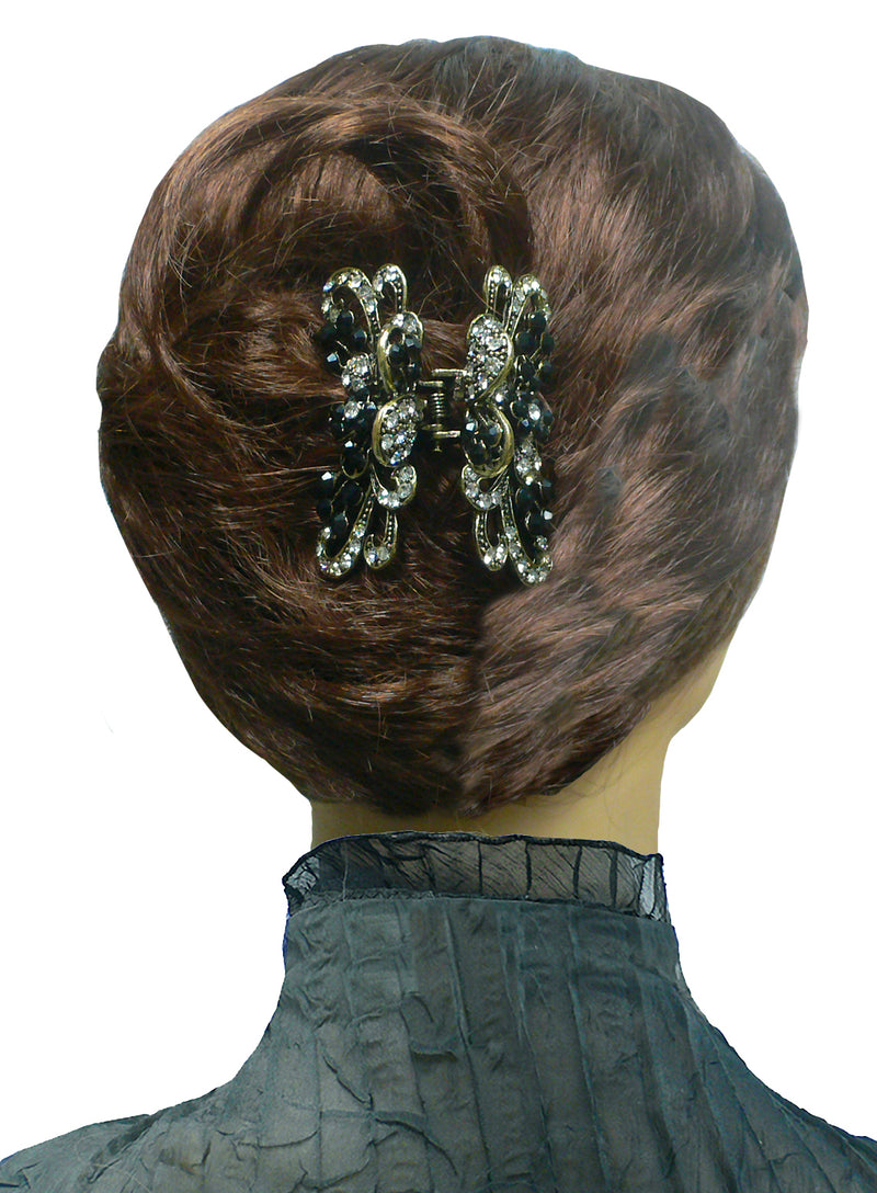 Metal Jaw Clip, decked with Sparkly Crystals Design of Ribbon and Flower RW86490-4876