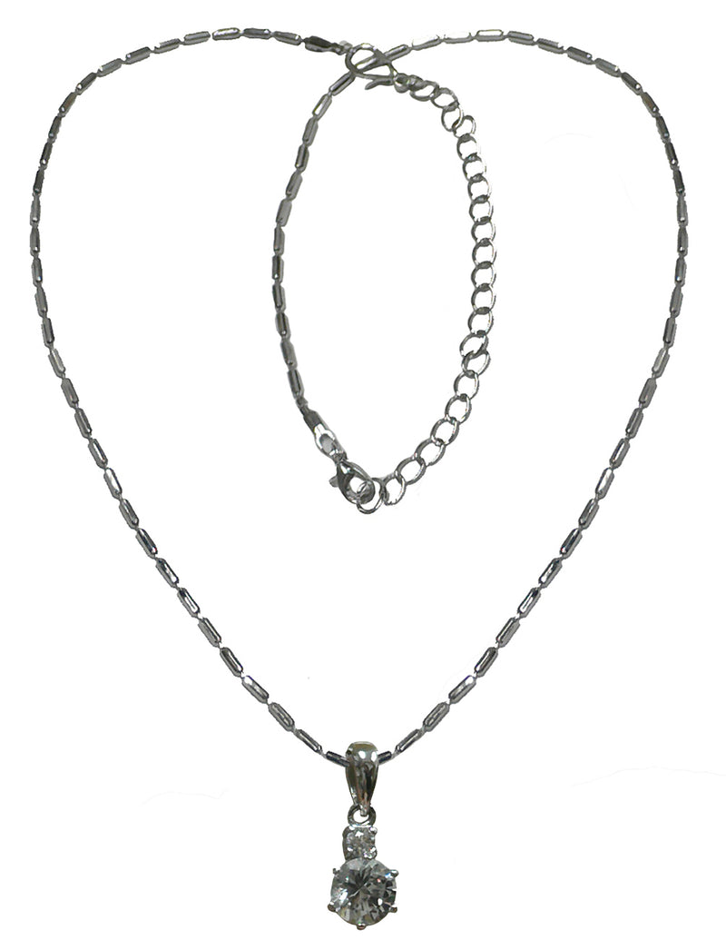 ﻿Bella Necklace Chain and CZ Solitaire Stone Pendant AC85800-1cryWhite