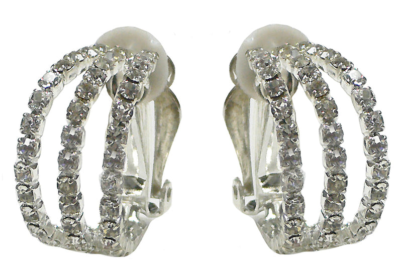 Small Crystal Triple Half Hoops Clip-on Earrings Silver Tone AD89750-69011