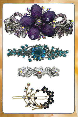 Crystal barrettes with floral designs